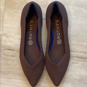 Rothy's Chocolate Brown Flats with Blue Trim